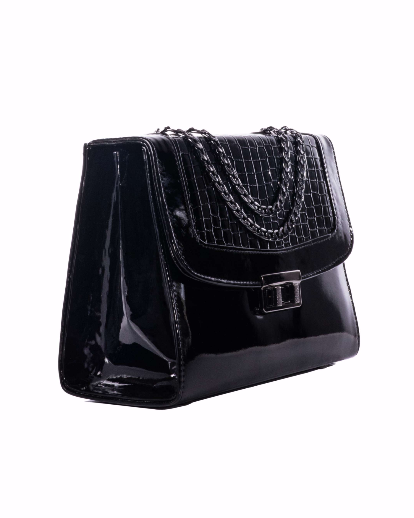 Croc Embossed Shoulder Bag Classy Black